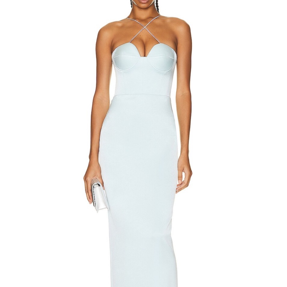 Alex Perry Blue Ruched Sheath Dress Halter Neck Prom